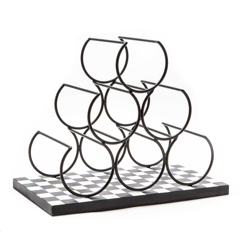 Black and White Checkered Metal 6-Bottle Wine Rack