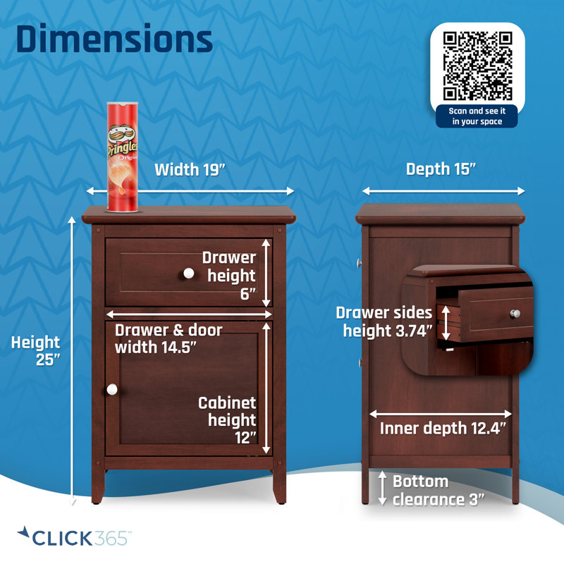 ClickDecor Alcott Side Table with Single Drawer and Storage Cabinet, Walnut