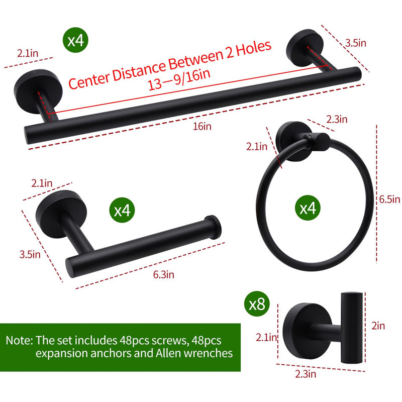Paquet de 20 trousses d'accessoires de salle de bain 16 po, Black