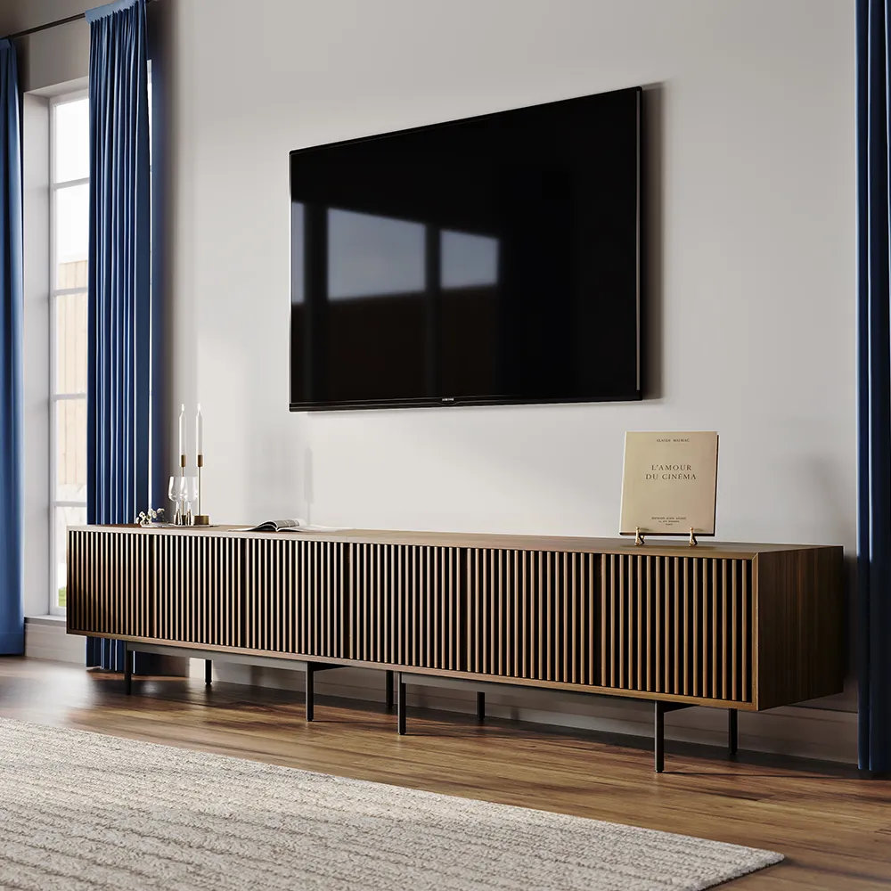 Daila Media Console, Walnut, 21.26" H x 118" W x 18.89" D