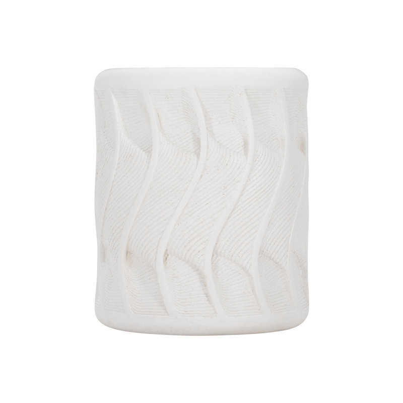 White Stonecast Transitional Round Side Table