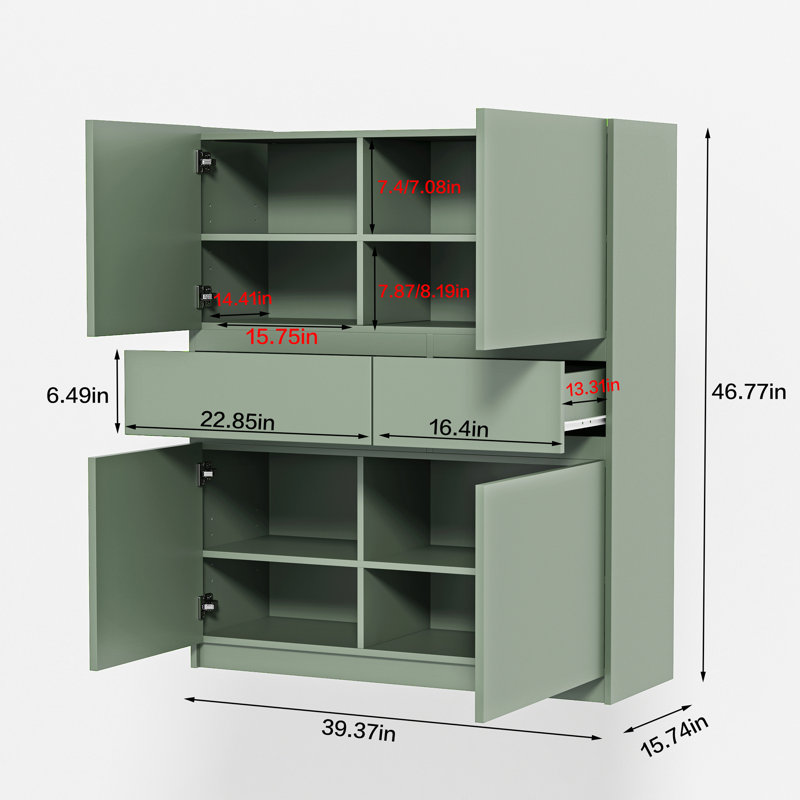 Wooden Accent Storage Cabinet With 4 Doors And 2 Drawers