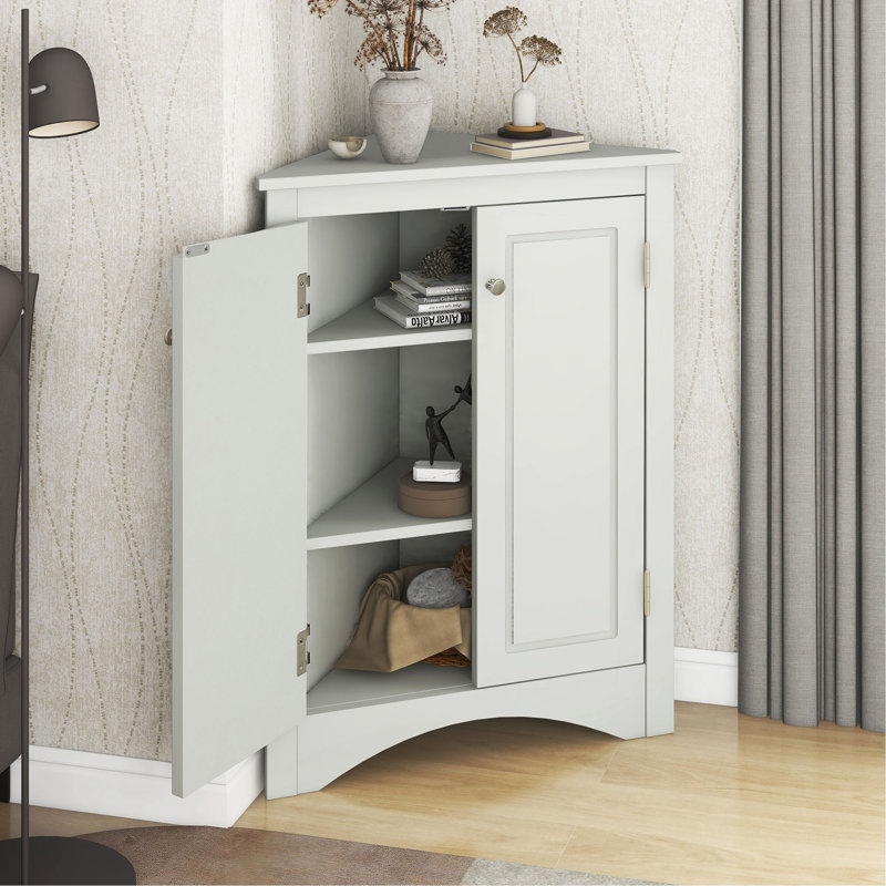 Triangle Bathroom Storage Cabinet With Adjustable Shelves, Freestanding Floor Cabinet For Home Kitchen, Gray