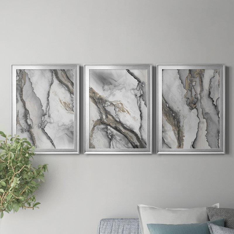 «Abstract Ink Fantasy I», reproduction encadrée de qualité supérieure - prête à être accrochée, Argent