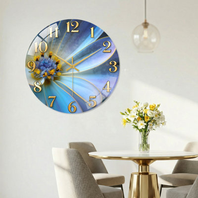 Floral Abstract Modern Decorated Glass Wall Clock Home Decor Art-23.6"