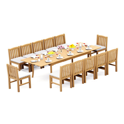 8 Seats 9 Pcs Grade-A Teak Wood Dining Set: 118" Double Extension Oval Table And 8 Devon Arm Chairs #11DV2608