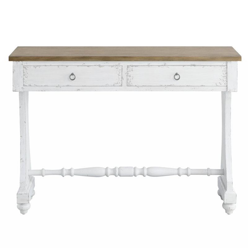Antique White Wood and Metal Console Table with Storage