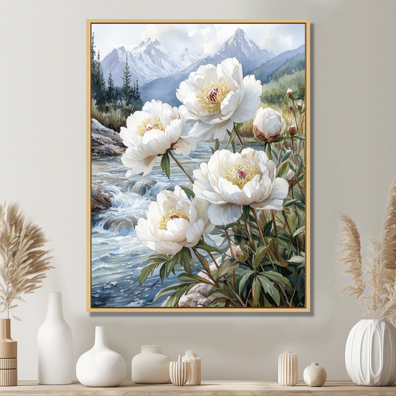 Art sur toile, pivoines de Gradyn II par The Mountain River II, H 32 po x l 24 po, Reproduction avec cadre flottant