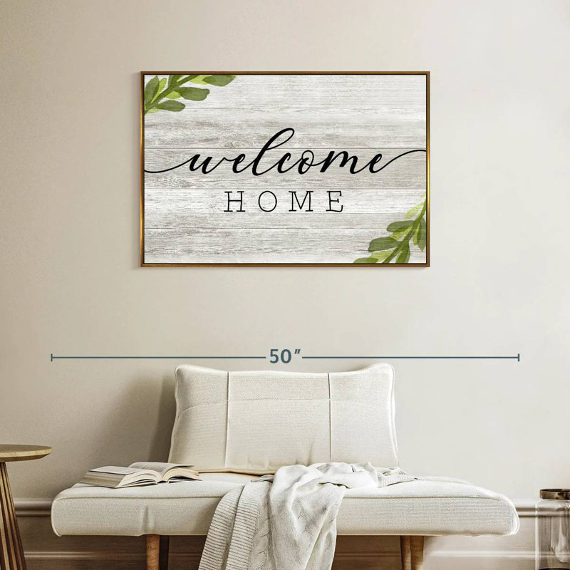 Rustic Welcome Home Wall Sign, Floating Frame Gold, 37" X 25"