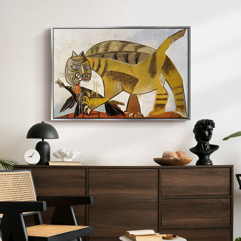 Chat mangeant un oiseau, 1939 - Pablo Picasso, toile tendue avec châssis, 24 po x 36 po, Argent