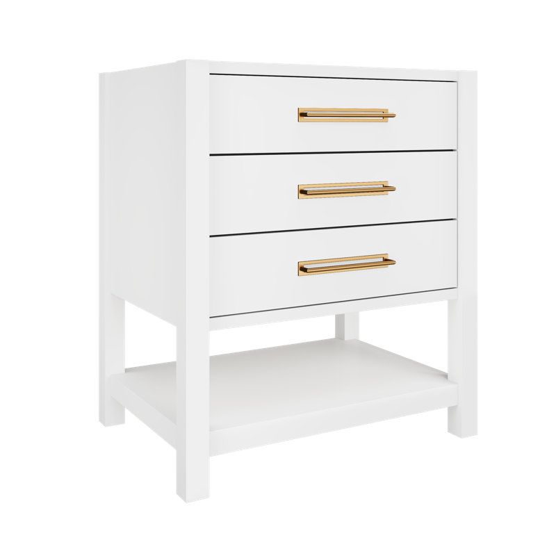 Kiawah Three-Drawer Single Bath Vanity, Pure White, Satin Gold, 30"