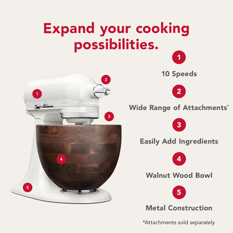 KitchenAid Artisan Series 10-Speed 5 Qt Tilt-Head Stand Mixer with True Walnut Wood Bowl