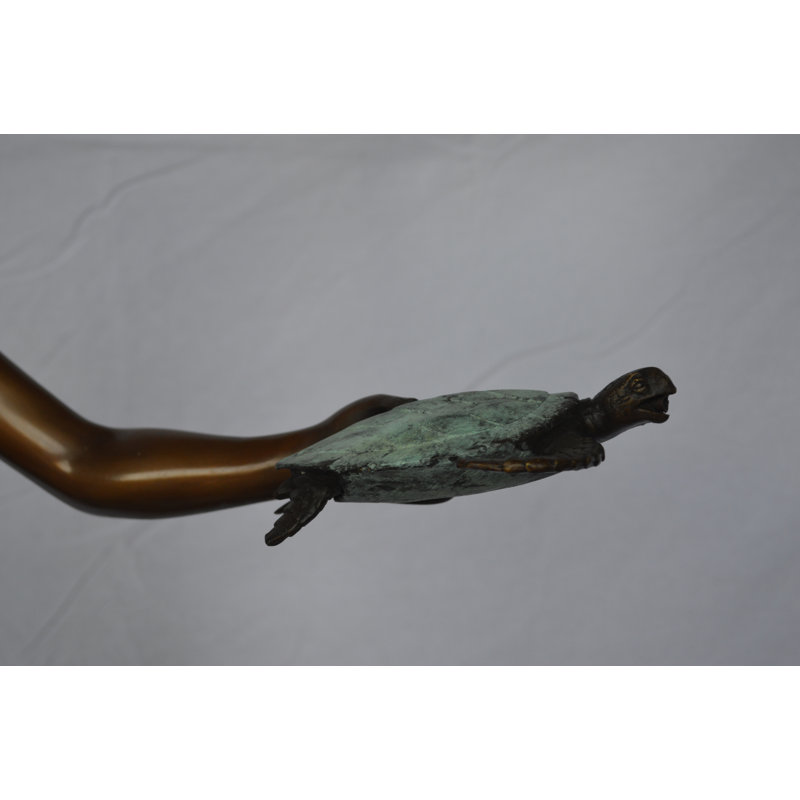 Copper and Metal Girl Holding Turtle Fountain
