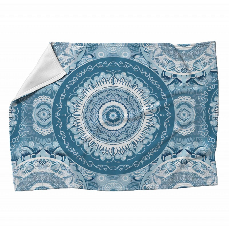 Checkered Fleece Blanket, Twin, Floral, Blue
