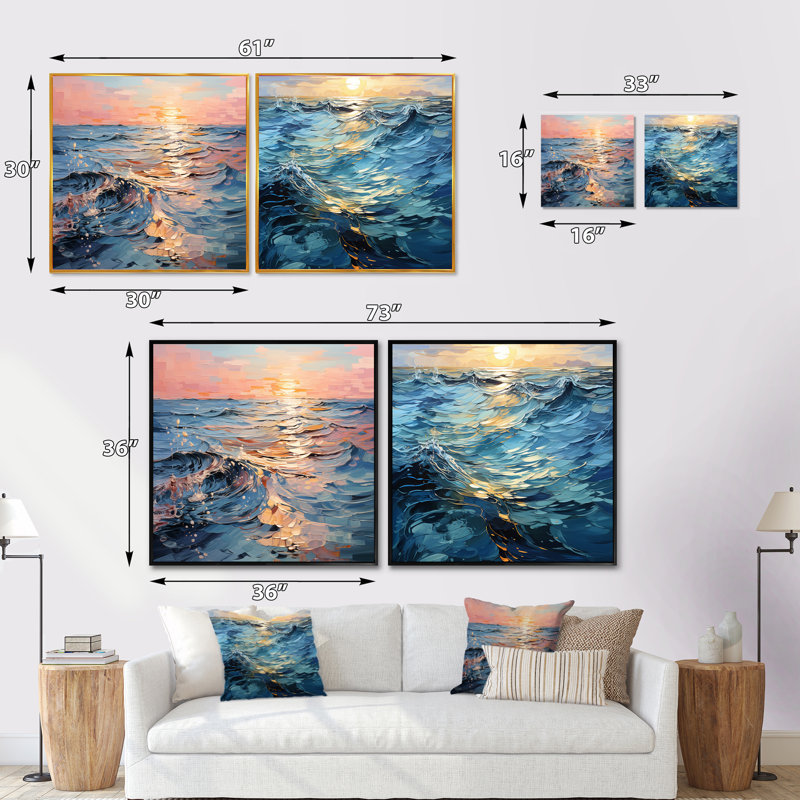 Sunset Tranquil Ripples - Sunset Collage, Cadre flottant noir, H 16 po x l 33 po