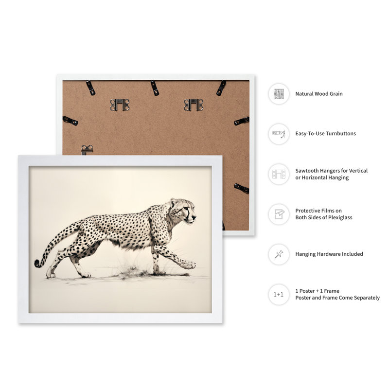 Guépard enjambant, 11"H x 14"W, Poster, White Framed