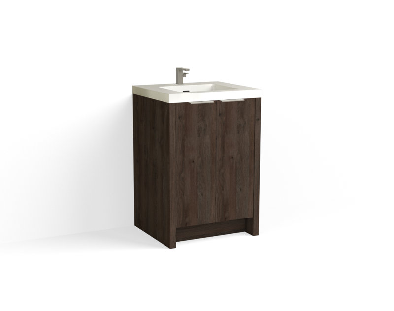 Mesa 24" W Freestanding Single Bathroom Vanity , White Gloss, Charred/Satin Brass, Single-Hole