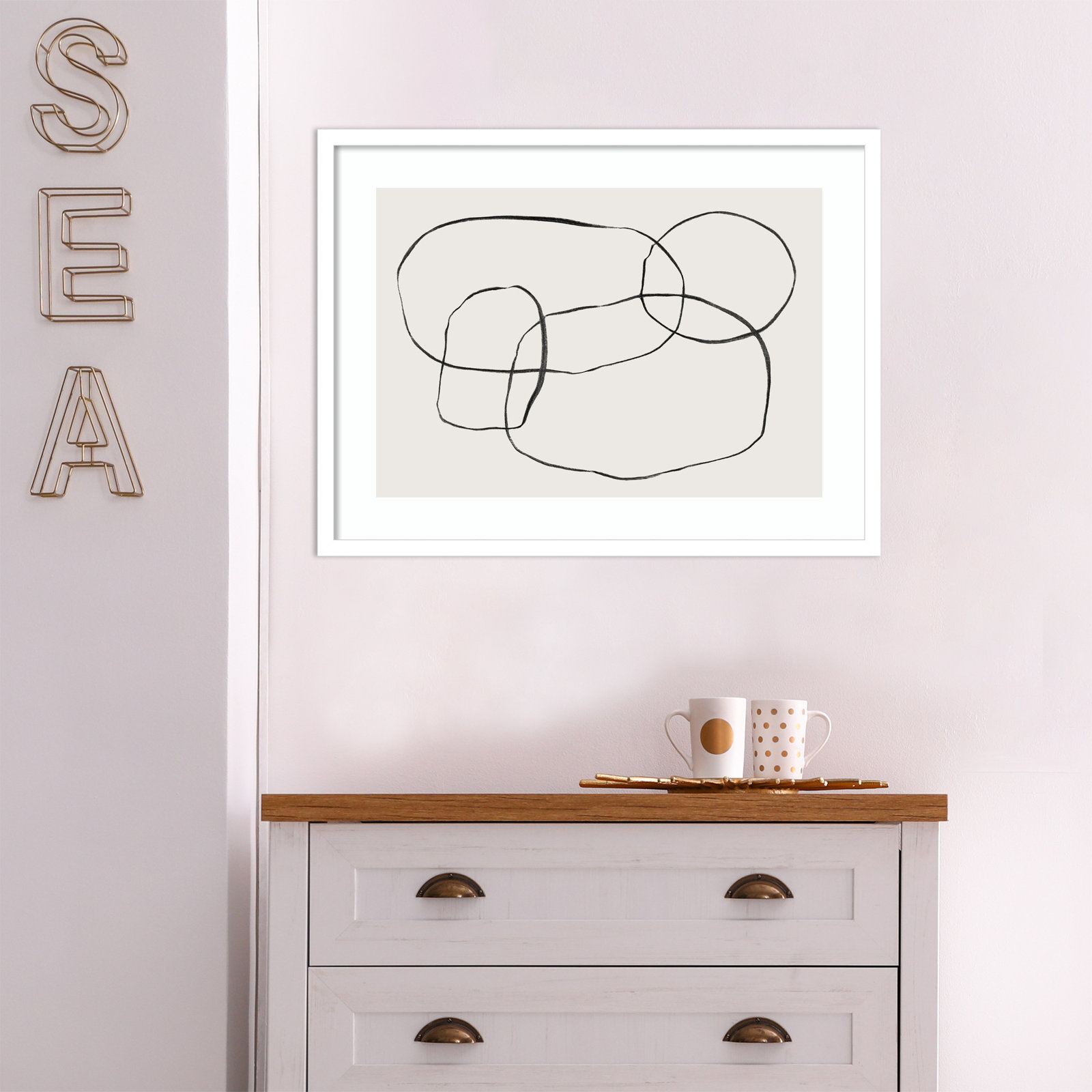 871 Modern Circles by Teju Reval, White Framed, 31" H x 40" W