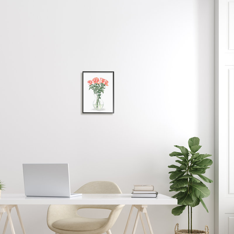 Bouquet de roses roses, Giclée encadrée noir minuit, H 14 po x l 11 po x P 1,5 po