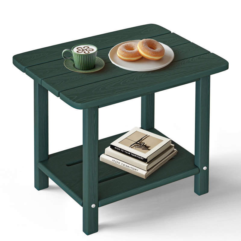 HDPE Adirondack 2-Tier End Table – Weatherproof & Durable Outdoor Side Table for Patio, Poolside, and Lawn, Green