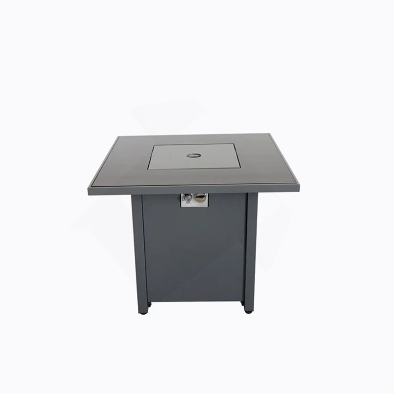 30" Powdercoated Metal Fire Pit With Smoked Glass Top