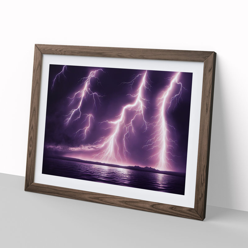 Dazzling Lightning Storm - Framed Print, 46cm H x 64cm W x 2cm D, Walnut