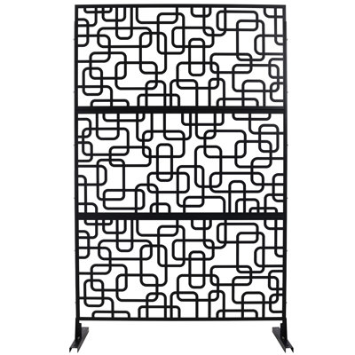 Freestanding Privacy Screen 76" H48" W - Decorative For Indoor & Outdoor Deck, Patio, Balcony Metal Black, Lawn