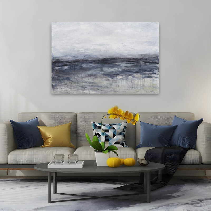 Art abstrait abstrait et bleu orageux, H 40 po x l 60 po