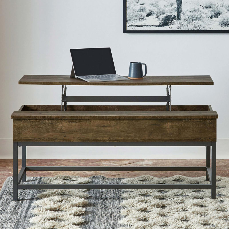 Table basse à plateau relevable brun et noir pour un espace de vie organisé de style rustique
