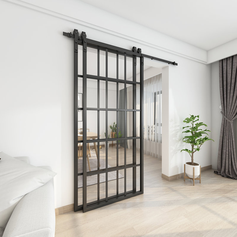 Double Glass Bypass Barn Door with Installation Hardware Kit, 72" x 84", Clear