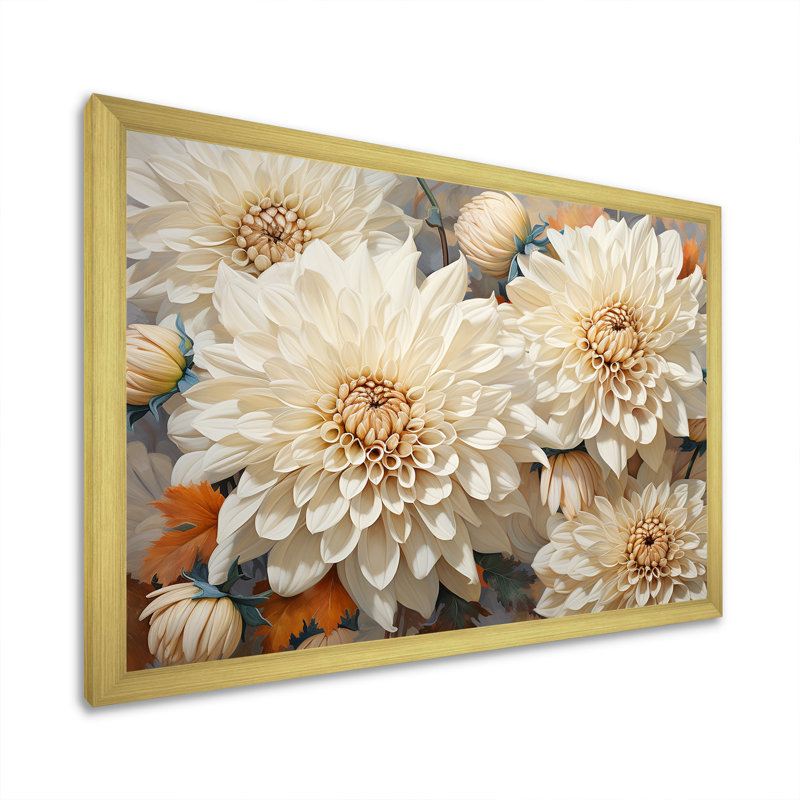 «Minimalisme Chrysanthemums White Floral Collage», reproduction d'art sur toile Chrysanthemums, H 30 po x l 40 po x P 1,5 po