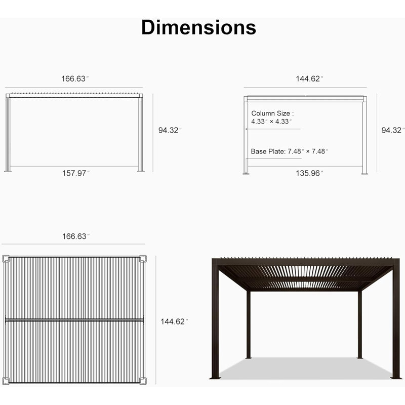 14 pi. L 12 pi. Pergola en aluminium