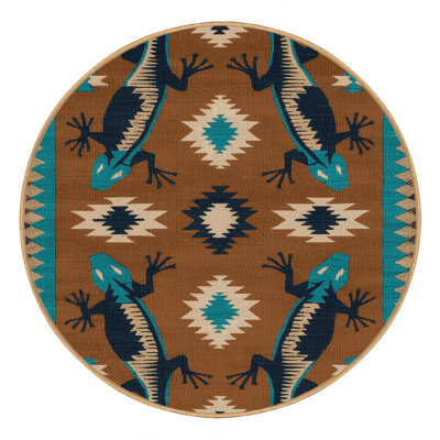  Washable Lizard Motif Southwestern Area Rug