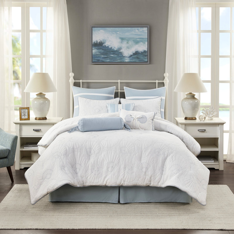 Édredon très grand surdimensionné en blanc avec surpiqûres bleues pour un look texturé