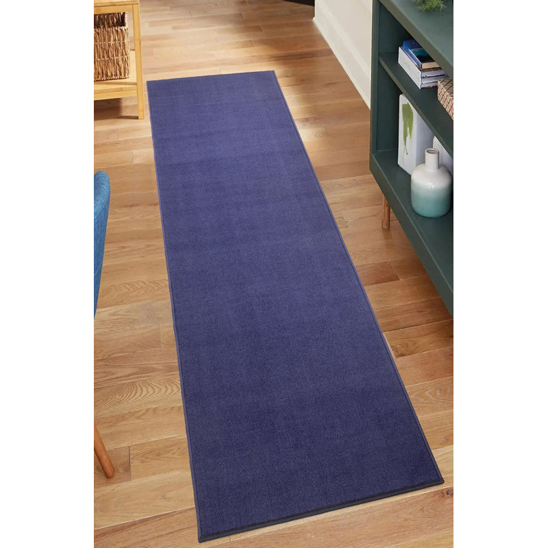 Washable Anti Slip Low Pile Solid NAVY Color Custom Size Runner Rug, Runner 2'2" x 9'