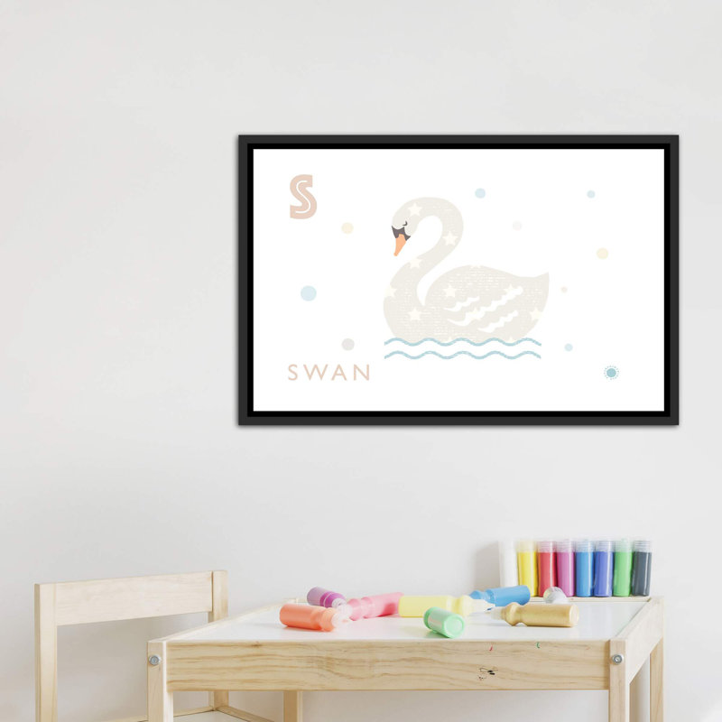 Cygne - imprimé, H 26 po x l 40 po x 1,5 po, Toile avec cadre noir patiné, Pas de tapis
