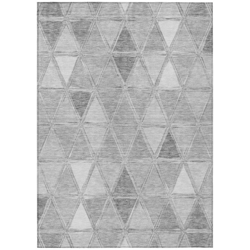 Tapis extérieur lavable à motif géométrique argenté et ivoire 9 pi x 12 pi