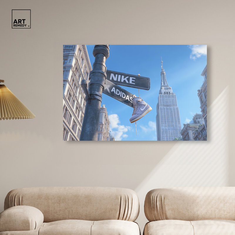 «Sneaker Hanging Crossroad», reproduction d'art acrylique par Art Remedy, prête à être suspendue, 45 x 30, H 30 po x l 45 po