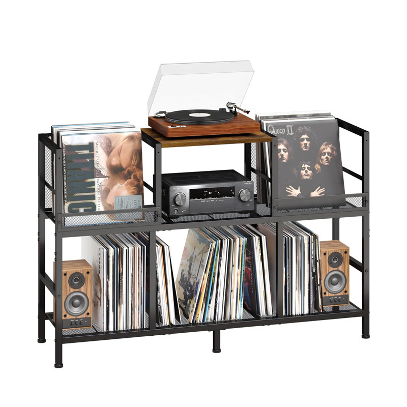 Record Player Stand with 3-Compartment Turntable Stand