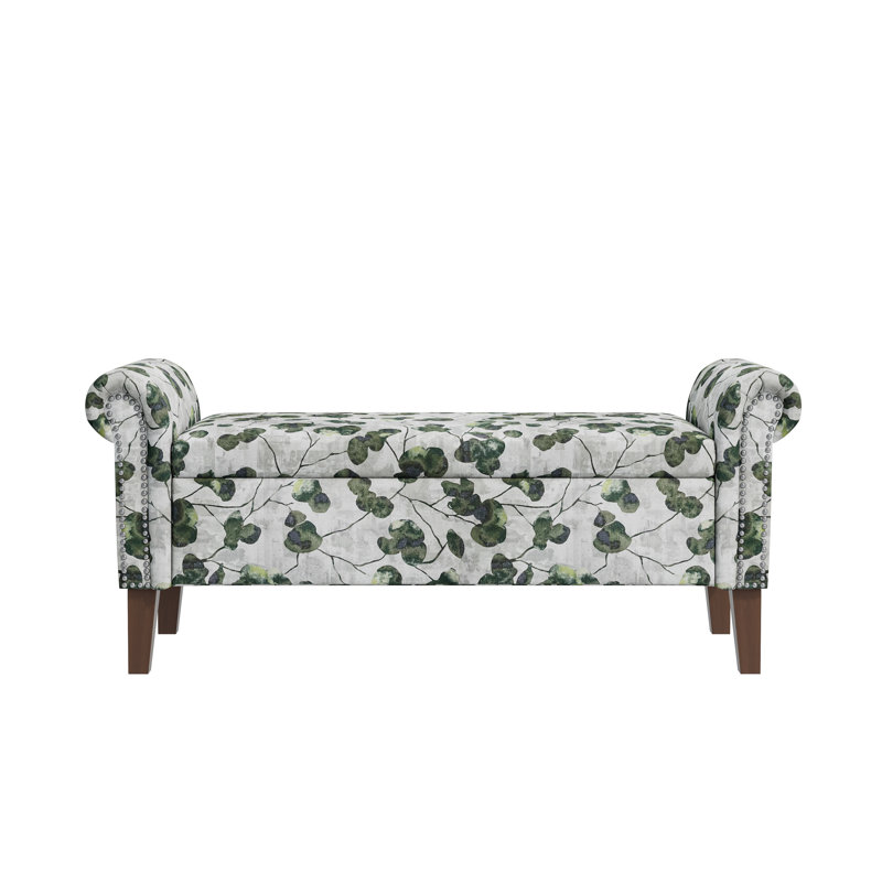 Olwyn Polyester Upholstered Storage Bench, Green Floral