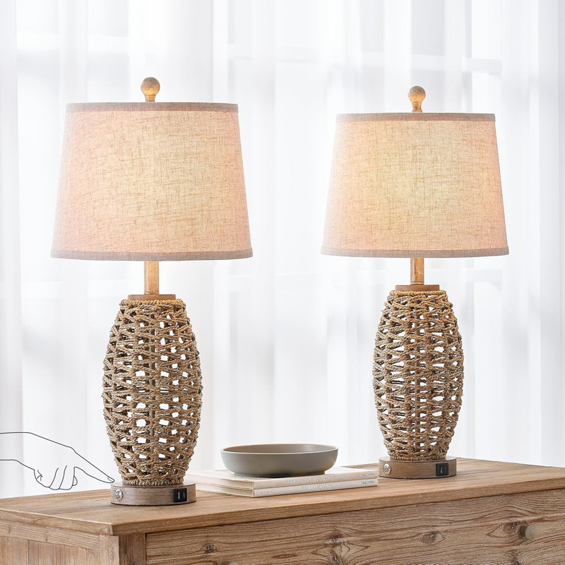27” Natural Rattan Table Lamps Set of 2