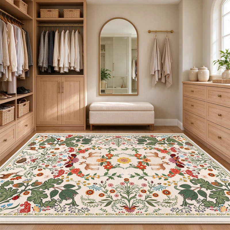 80 x 150cm Vintage Beige Deer Animal Rug, Washable Ultra Soft Upgraded TPR Non-Slip Low-Pile Non-Shedding Area Rug, Pet Friendly Carpet for Lounge, Bedroom, Nursery & Kids Playroom