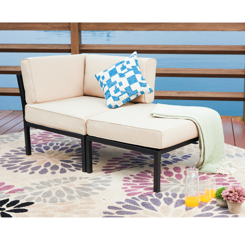 Payeur 55'' Wide L-Shaped Powder Coated Steel Loveseat with Cushions, Khaki