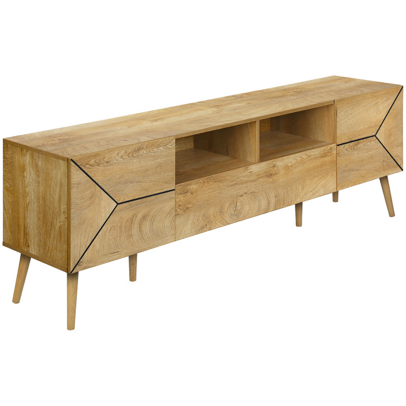 Meuble télé avec rangement, 72 po, stratifié noyer, support Mid-Century Flair, 72 po, rangement ouvert