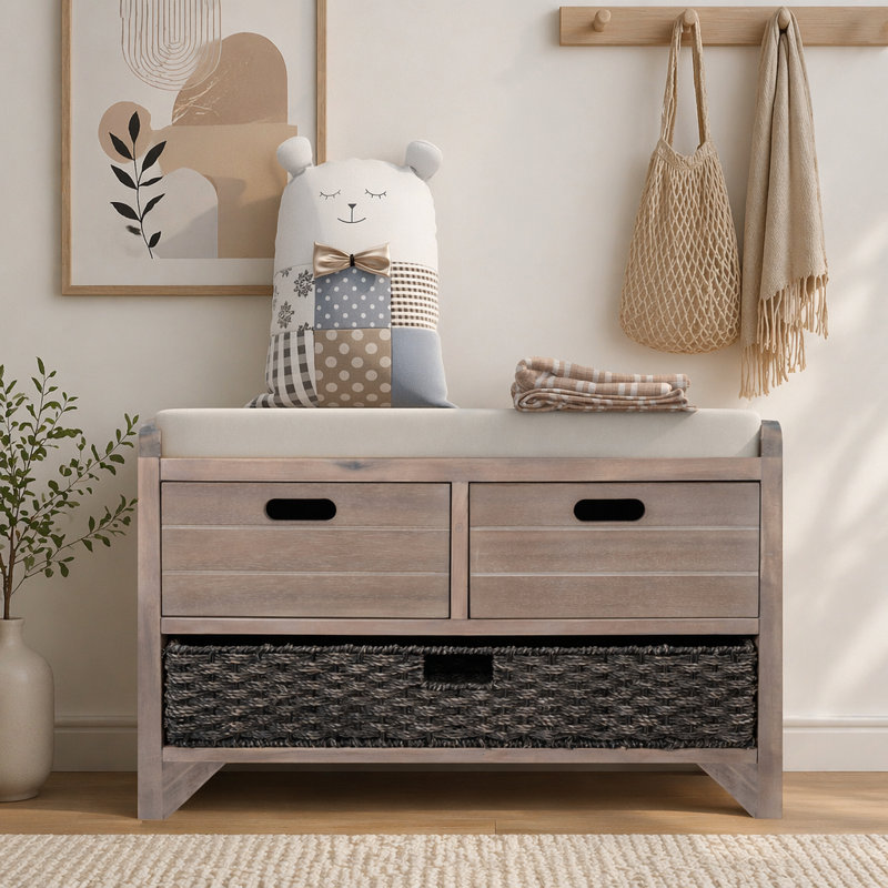 Solid Wood Drawer Storage Bench, Shoe Storage Cabinet, Shoe Bench, Entryway Shoe Cabinet,  White Washed