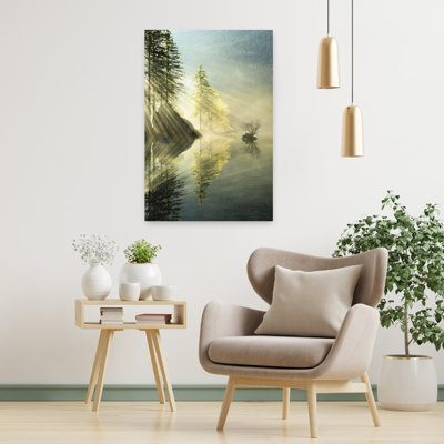 «God Rays», impression abstraite verticale de paysage forestier mural