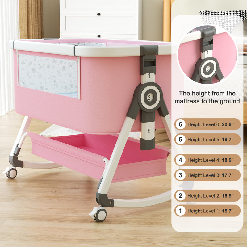 3 In 1 Baby Basinet, Bedside Bassinet For Baby, Height Adjustable Bassinet Bedside Sleeper With Lockable Wheels & Mosquito Nets
