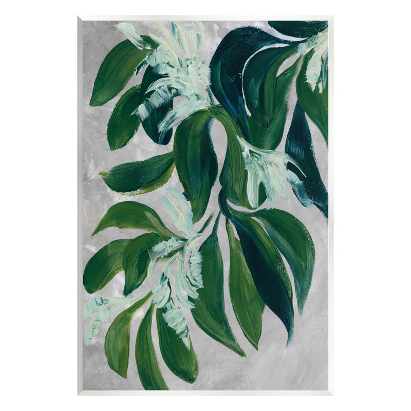 «Painterly Green Plant Leaves Floater», art mural sur toile par Blursbyai, H 15 po x l 10 po x P 0,5 po, Bois