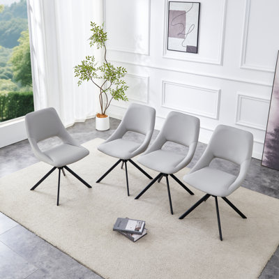Dining Chairs Set Of 4, Comfortable Swivel Dining Room Chair, Metal Kitchen Chairs With Goldmesh Scratch-Resistant Leather And High Back (White, Set Of 4)