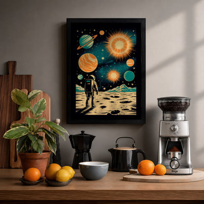 Astronaut in Space Retro - Framed Print
